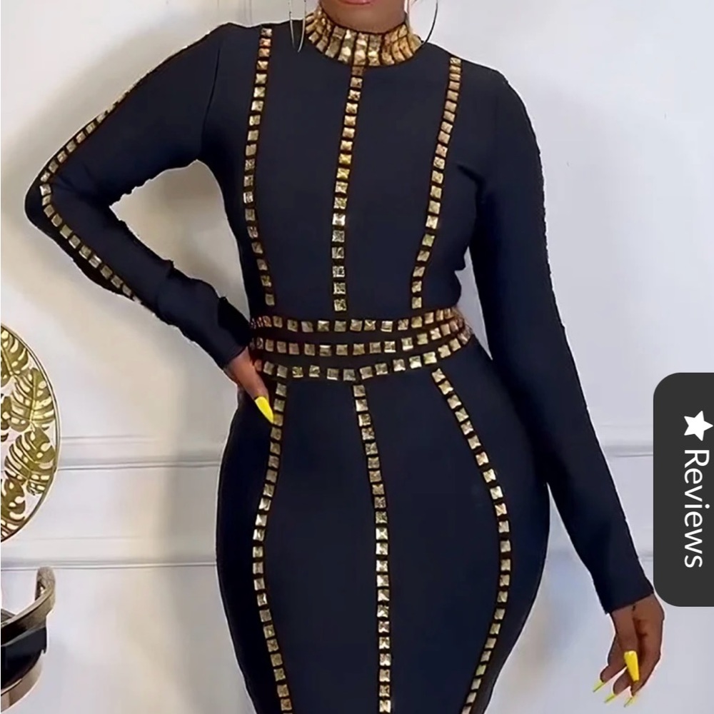 Elegant, Sophisticated, Sexy, Black & Gold dress. Perfect for any occasion.